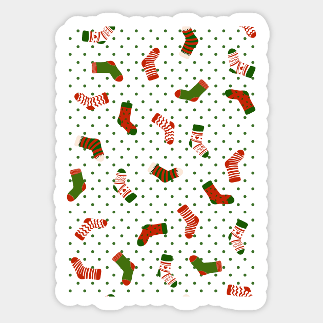 Christmas sock illustration, cute green polka dot holiday pattern 3 Sticker by gusstvaraonica